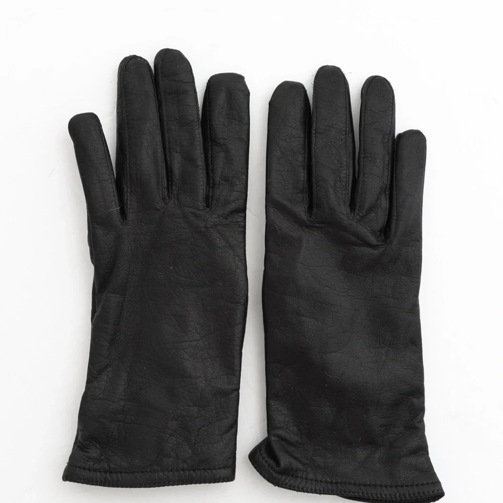 Vintage black leather winter gloves acrylic lining M